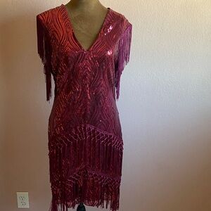 BABEYOND Glamorous Sequin Fringe Mini Dress in Vibrant Guiding